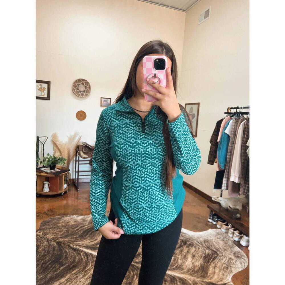 NEW POWDER RIVER arctic aztec pullover top in blue